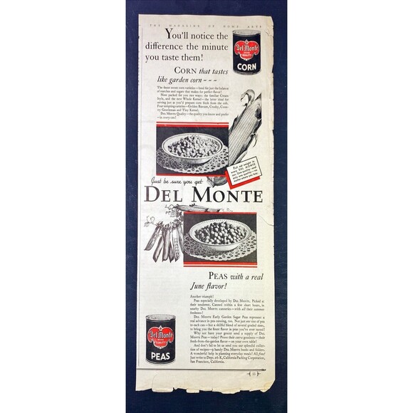 Del Monte Canned Corn and Peas "You'll Notice the Difference" Vtg Print Ad 1931 - Picture 3 of 3